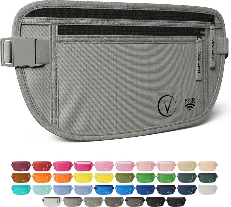 Vantamo Money Belt with RFID For Men & Women, Hidden Passport Holder for Travel, 2 Compartment Travel Fanny Pack for Women Anti Theft - Image 1